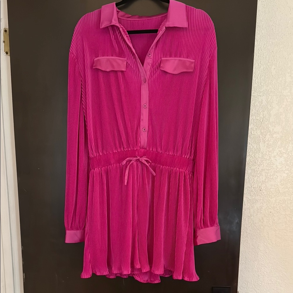 Vibrant Pink Pleated Romper